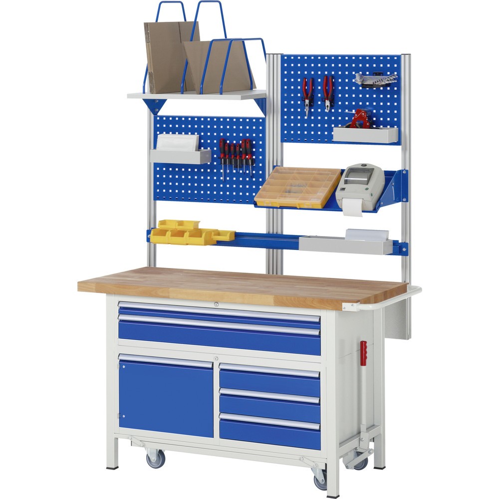 Productafbeelding nr. 6: Werkbank RAU serie 8000 met neerlaatbaar onderstel, 1 driedubbele kast, hxbxd 920 x 1.250 x 700 mm, 5 lades, 1 draaideur