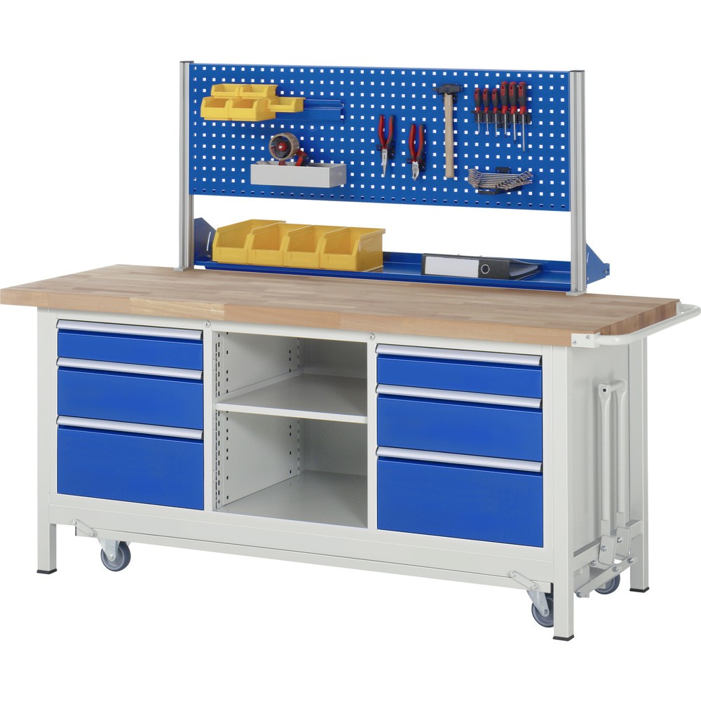 Productafbeelding nr. 6: Werkbank RAU serie 8000 met neerlaatbaar onderstel, 1 driedubbele kast, hxbxd 880 x 2.000 x 700 mm, 6 x voor 100% uittrekbare lades 2 x 120 mm, 2 x 150 mm, 2 x 270 mm, 1 legbord