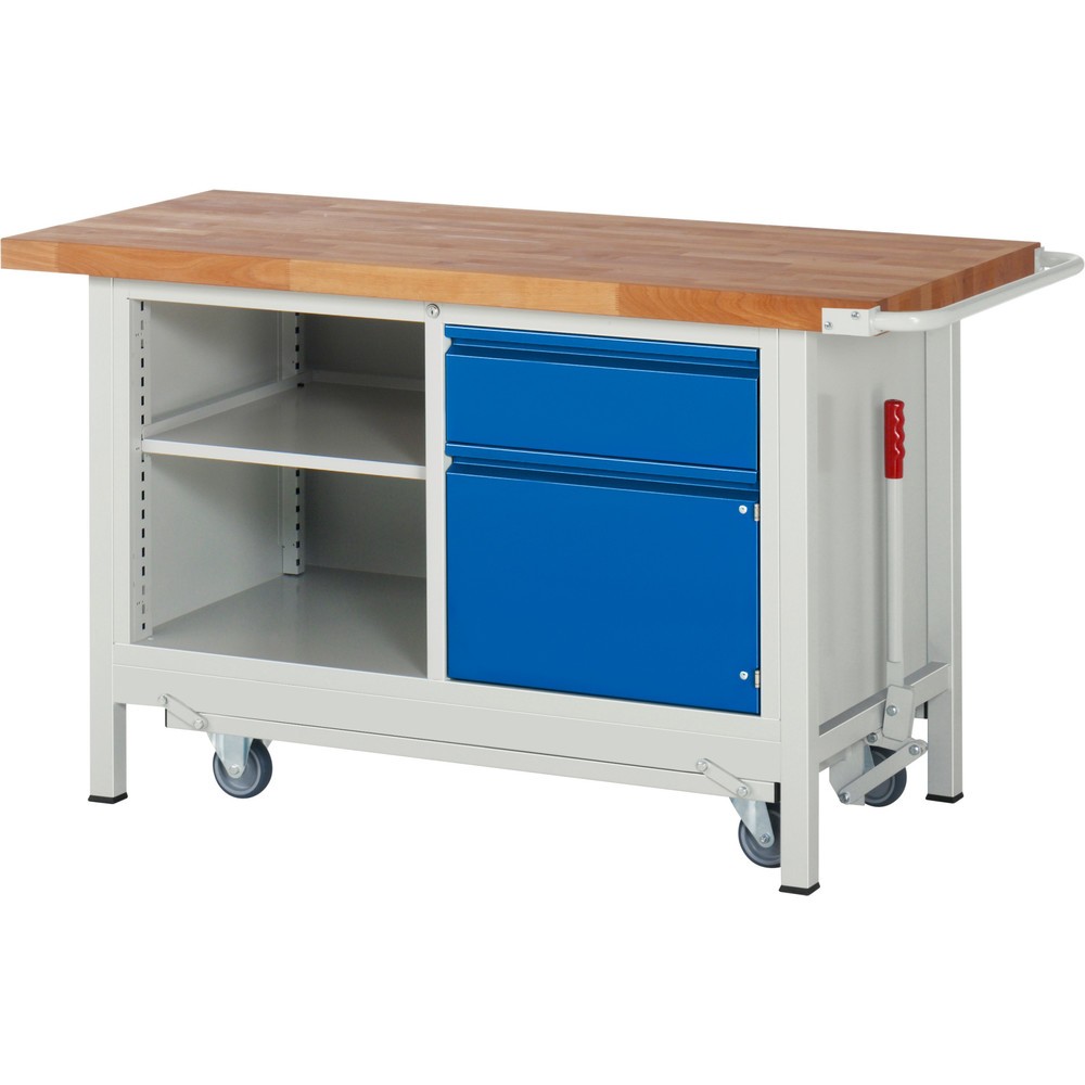 Productafbeelding nr. 1: Werkbank RAU serie 8000 met neerlaatbaar onderstel, 1 dubbele kast, hxbxd 880 x 1.500 x 700 mm, 1 lade, 1 draaideur, 1 legbord