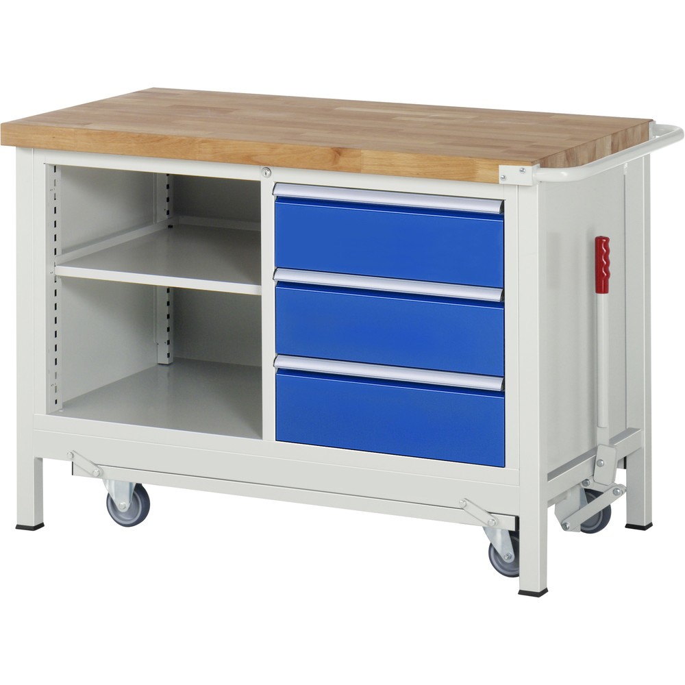 Product afbeelding: RAU werkbank met dolly serie 8000, h x b x d 880 x 1.250 x 700 mm, 1 dubbele onderbouwkast, met 3 lades en opbergvak