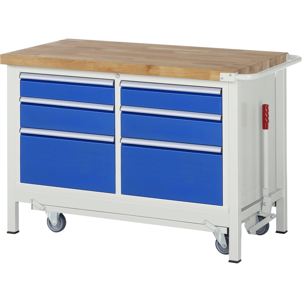 Product afbeelding: RAU werkbank met dolly serie 8000, h x b x d 880 x 1.250 x 700 mm, 1 dubbele onderbouwkast, met 6 lades