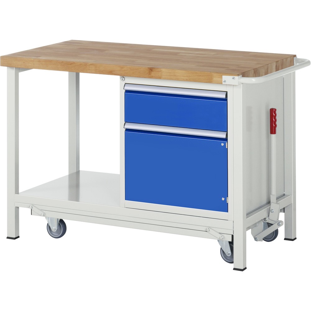 Product afbeelding: RAU werkbank met dolly serie 8000, h x b x d 880 x 1.250 x 700 mm, 1 onderbouwkast rechts, met 1 lade en 1 openslaande deur