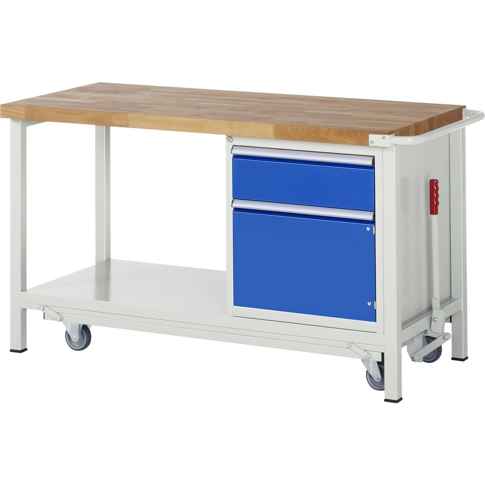 Product afbeelding: RAU werkbank met dolly serie 8000, h x b x d 880 x 1.500 x 700 mm, 1 onderbouwkast rechts, met 1 lade en 1 openslaande deur