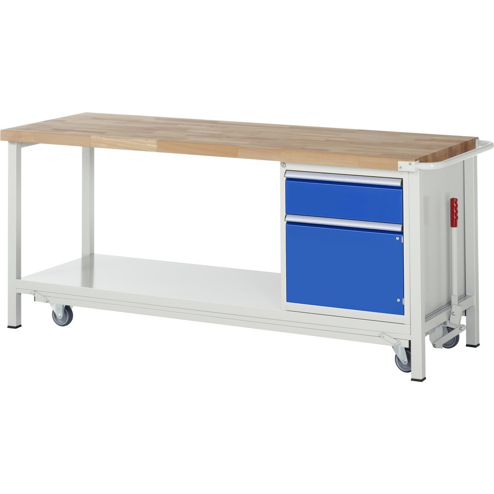 Productafbeelding nr. 1: RAU werkbank met dolly serie 8000, h x b x d 880 x 2.000 x 700 mm, 1 onderbouwkast rechts, met 1 lade en 1 openslaande deur