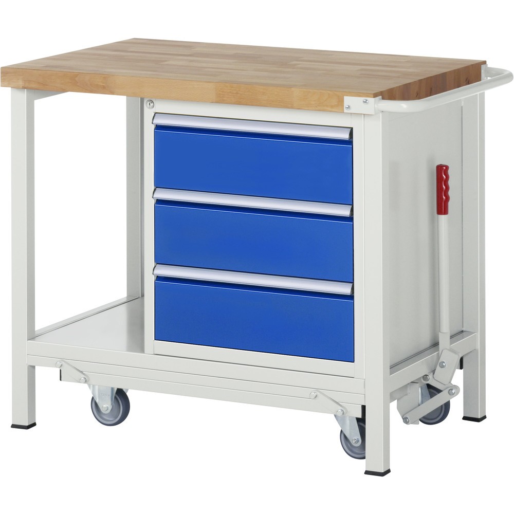 Productafbeelding nr. 1: RAU werkbank met dolly serie 8000, h x b x d 880 x 1.000 x 700 mm, 1 onderbouwkast rechts, met 3 lades