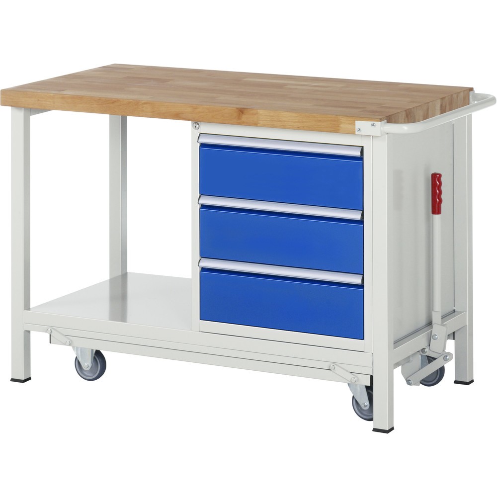 Product afbeelding: RAU werkbank met dolly serie 8000, h x b x d 880 x 1.250 x 700 mm, 1 onderbouwkast rechts, met 3 lades