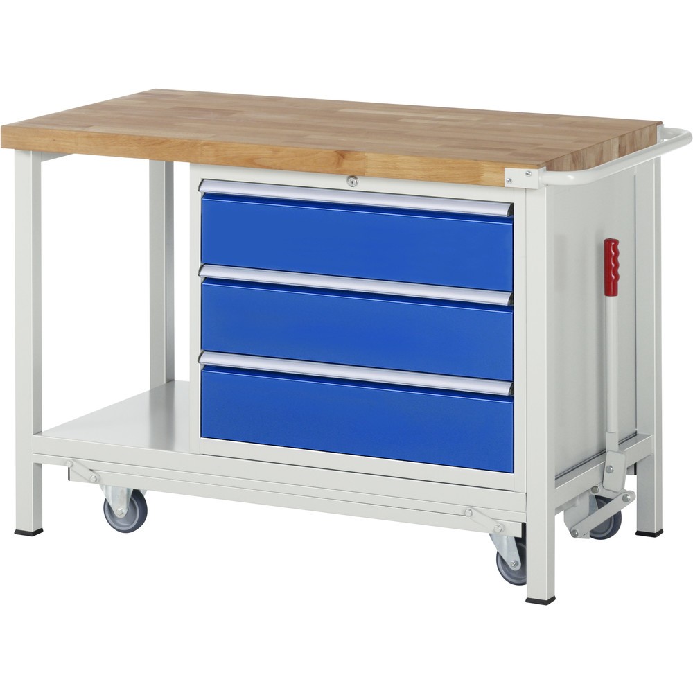 Product afbeelding: RAU werkbank met dolly serie 8000, h x b x d 880 x 1.250 x 700 mm, 1 onderbouwkast rechts, met 3 lades