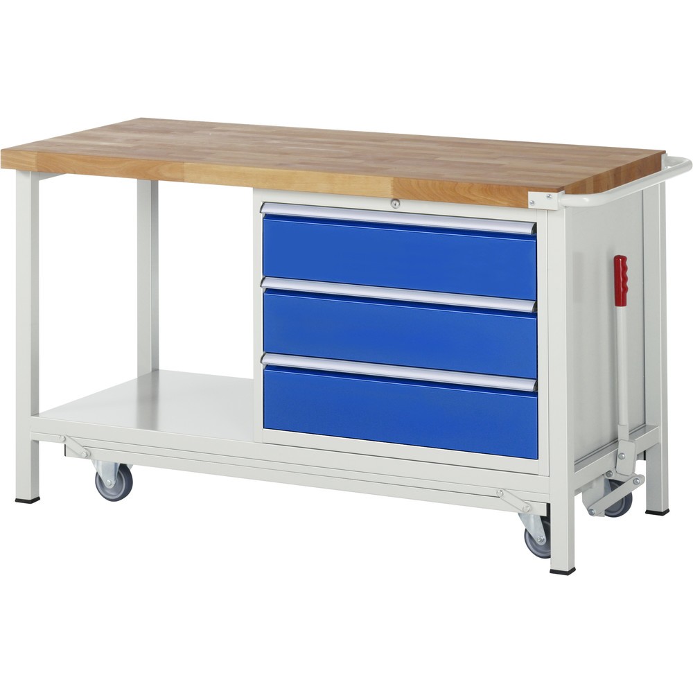 Productafbeelding nr. 1: RAU werkbank met dolly serie 8000, h x b x d 880 x 1.500 x 700 mm, 1 onderbouwkast rechts, met 3 lades