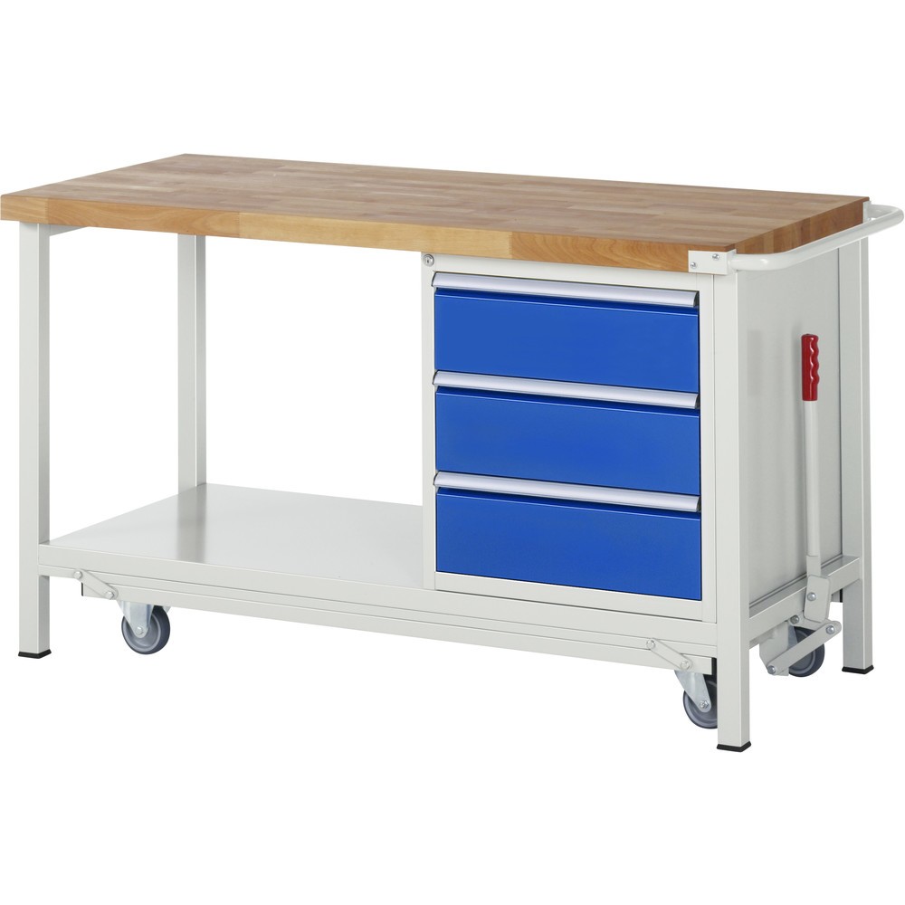 Productafbeelding nr. 1: RAU werkbank met dolly serie 8000, h x b x d 880 x 1.500 x 700 mm, 1 onderbouwkast rechts, met 3 lades
