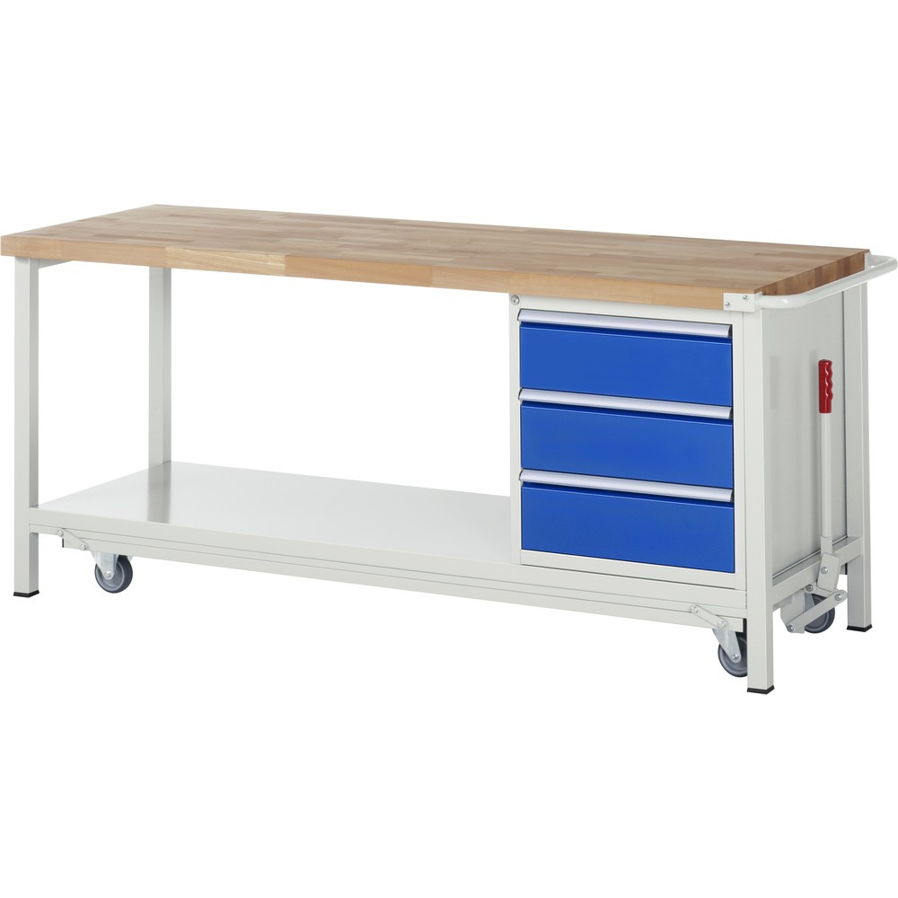 Productafbeelding nr. 1: RAU werkbank met dolly serie 8000, h x b x d 880 x 2.000 x 700 mm, 1 onderbouwkast rechts, met 3 lades
