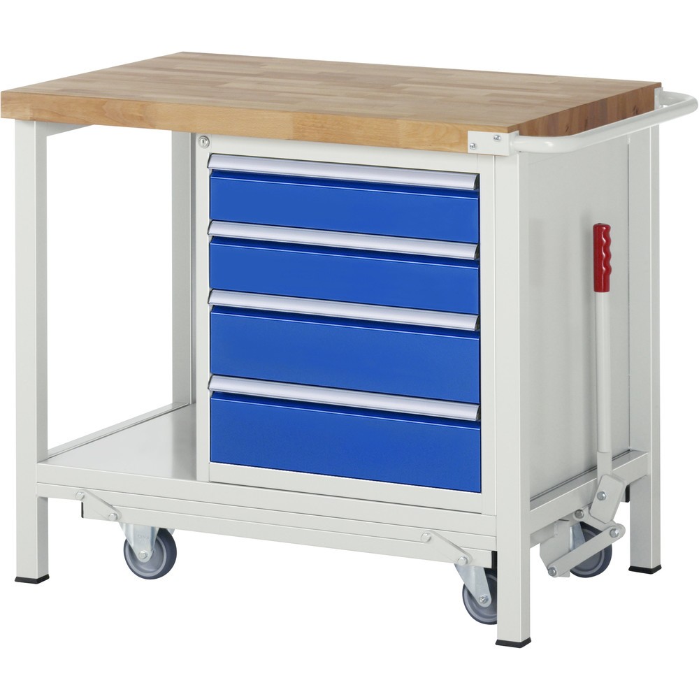 Product afbeelding: RAU werkbank met dolly serie 8000, h x b x d 880 x 1.000 x 700 mm, 1 onderbouwkast rechts, met 4 lades