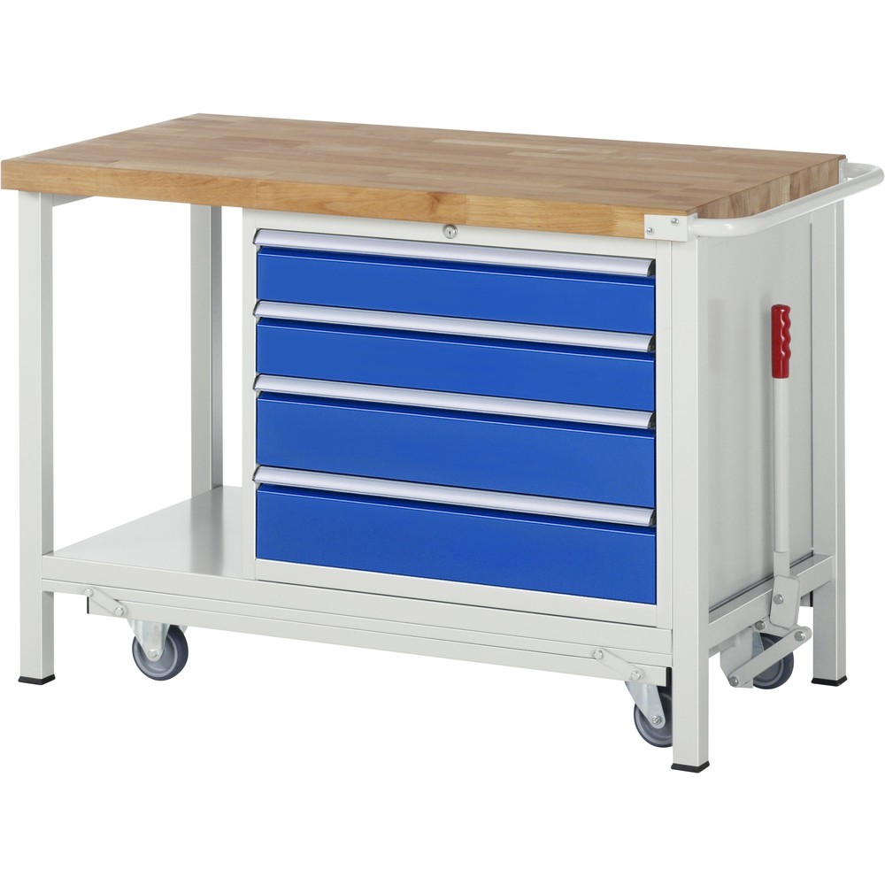 Product afbeelding: RAU werkbank met dolly serie 8000, h x b x d 880 x 1.250 x 700 mm, 1 onderbouwkast rechts, met 4 lades