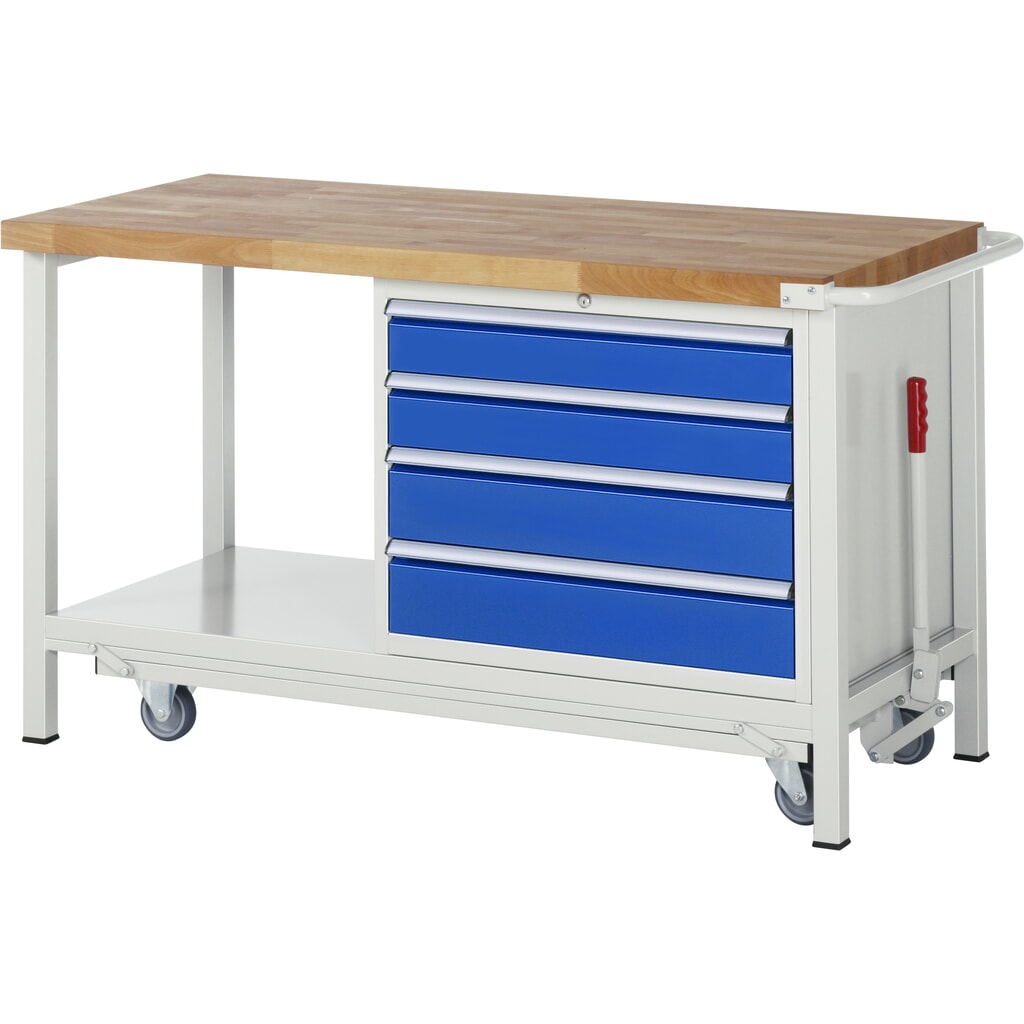 RAU werkbank met dolly serie 8000, h x b x d 880 x 1.500 x 700 mm, 1 onderbouwkast rechts, met 4 lades Product afbeelding: RAU werkbank met dolly serie 8000, h x b x d 880 x 1.500 x 700 mm, 1 onderbouwkast rechts, met 4 lades