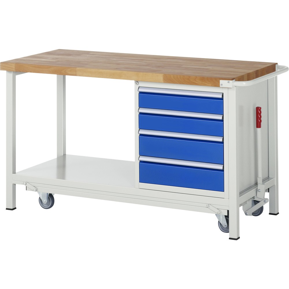Productafbeelding nr. 1: RAU werkbank met dolly serie 8000, h x b x d 880 x 1.500 x 700 mm, 1 onderbouwkast rechts, met 4 lades