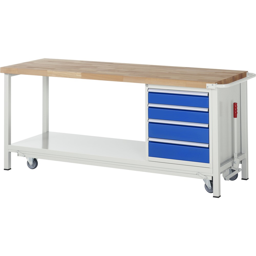 Productafbeelding nr. 1: RAU werkbank met dolly serie 8000, h x b x d 880 x 2.000 x 700 mm, 1 onderbouwkast rechts, met 4 lades