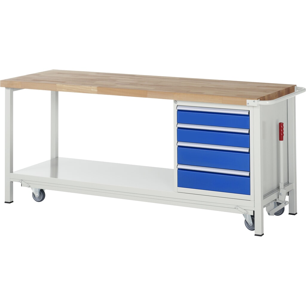 RAU werkbank met dolly serie 8000, h x b x d 880 x 2.000 x 700 mm, 1 onderbouwkast rechts, met 4 lades Productafbeelding nr. 1: RAU werkbank met dolly serie 8000, h x b x d 880 x 2.000 x 700 mm, 1 onderbouwkast rechts, met 4 lades
