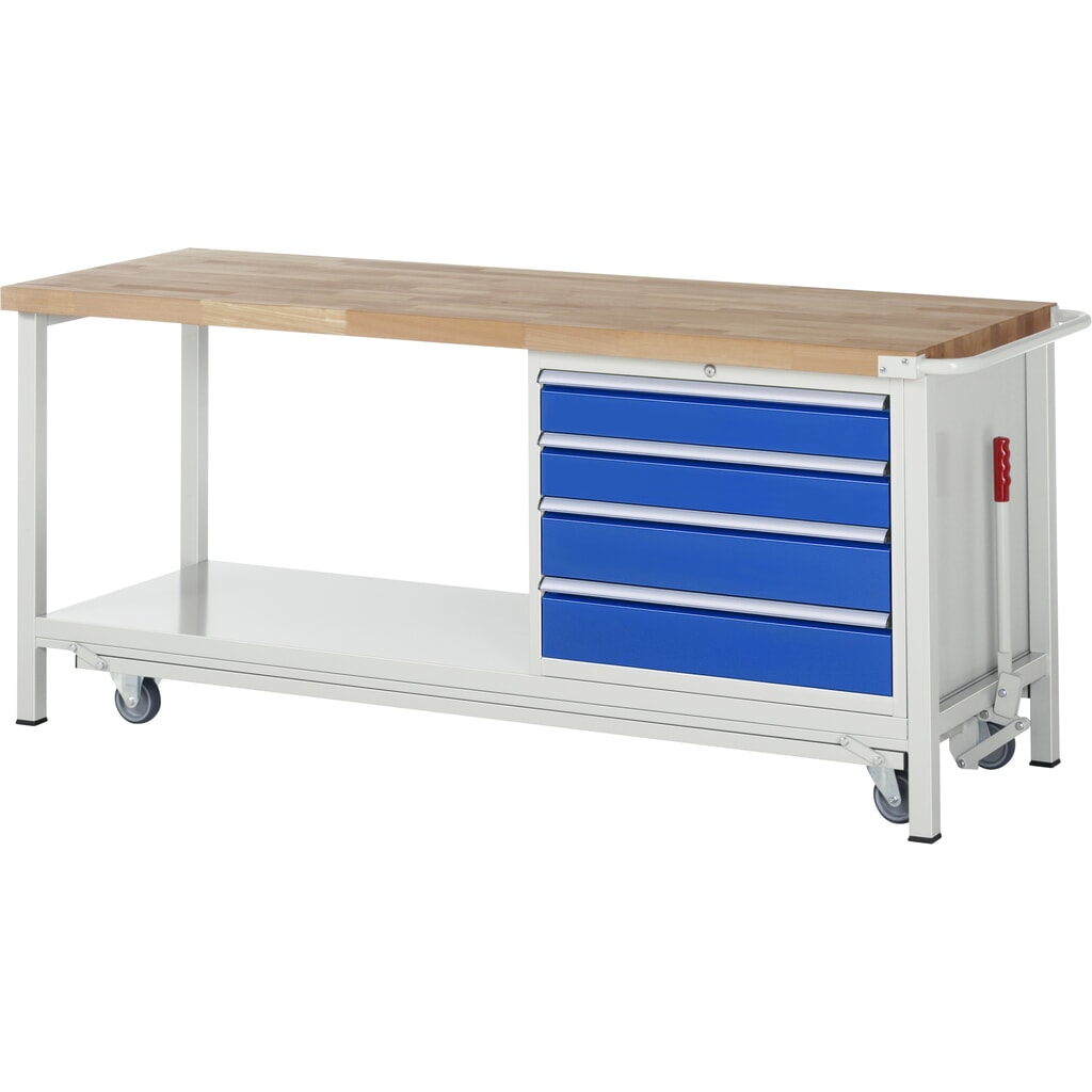Product afbeelding: RAU werkbank met dolly serie 8000, h x b x d 880 x 2.000 x 700 mm, 1 onderbouwkast rechts, met 4 lades