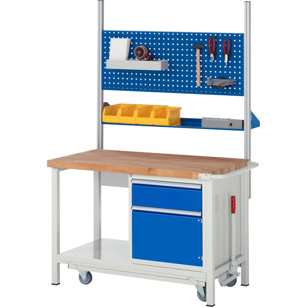 Productafbeelding nr. 6: Werkbank RAU serie 8000 met neerlaatbaar onderstel, 1 kast, 1 legbord, hxbxd 880 x 1.250 x 700 mm, 4 lades, draagvermogen lade 100 kg