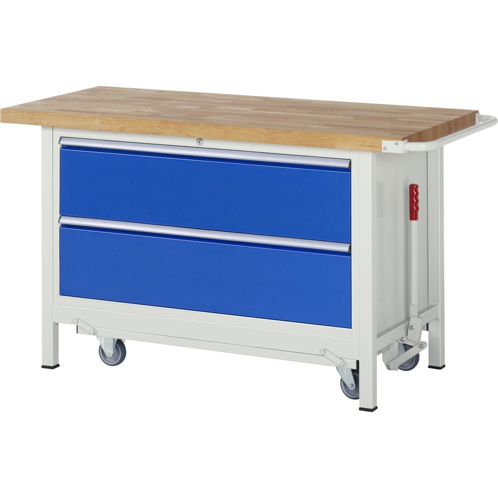 Productafbeelding nr. 1: Werkbank RAU serie 8000 met neerlaatbaar onderstel, 1 kast, hxbxd 880 x 1.500 x 700 mm, 2 x voor 100% uittrekbare lades, draagvermogen lade 50 kg