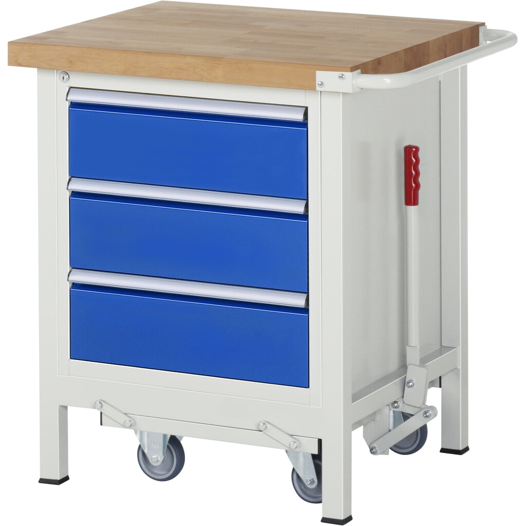 RAU werkbank met dolly serie 8000, h x b x d 880 x 750 x 700 mm, 1 onderbouwkast rechts, met 3 lades Product afbeelding: RAU werkbank met dolly serie 8000, h x b x d 880 x 750 x 700 mm, 1 onderbouwkast rechts, met 3 lades