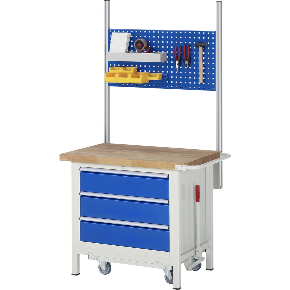 Productafbeelding nr. 6: Werkbank RAU serie 8000 met neerlaatbaar onderstel, 1 kast, hxbxd 880 x 1.000 x 700 mm, 2 x voor 90% uittrekbare lades, draagvermogen lade 75 kg
