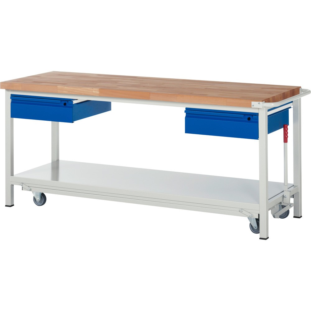 Productafbeelding nr. 1: Werkbank RAU serie 8000 met neerlaatbaar onderstel, 2 lades, 1 legbord, hxbxd 880 x 2.000 x 700 mm, 2 lades