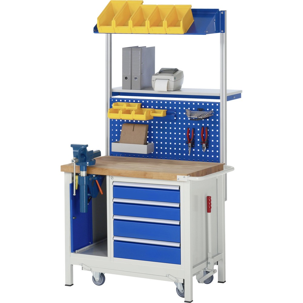 Productafbeelding nr. 10: Werkbank RAU serie 8000 met neerlaatbaar onderstel, 2 kasten, hxbxd 880 x 1.000 x 700 mm, 3 x voor 90% uittrekbare lades