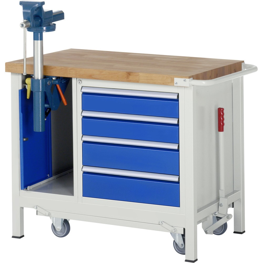 Productafbeelding nr. 6: Werkbank RAU serie 8000 met neerlaatbaar onderstel, 2 kasten, 1 legbord, hxbxd 880 x 1.500 x 700 mm, 5 x voor 90% uittrekbare lades