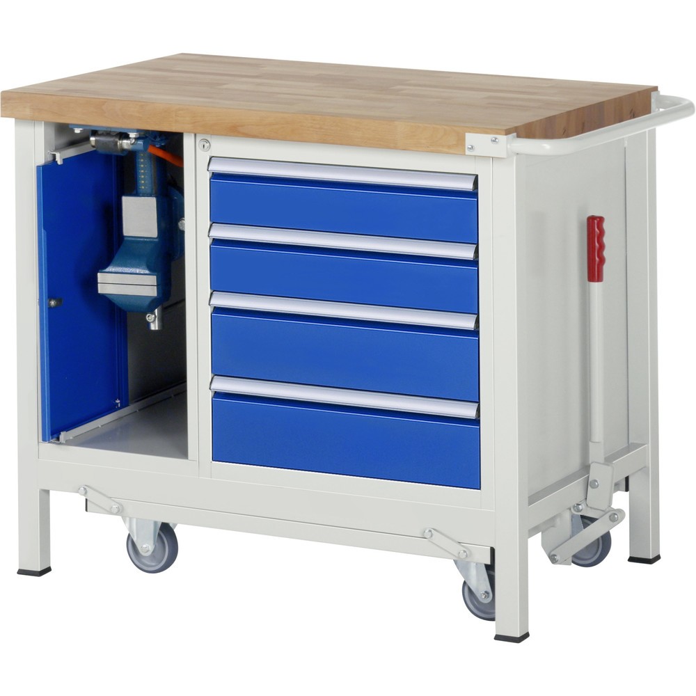 Productafbeelding nr. 7: Werkbank RAU serie 8000 met neerlaatbaar onderstel, 2 kasten, 1 legbord, hxbxd 880 x 1.500 x 700 mm, 5 x voor 90% uittrekbare lades