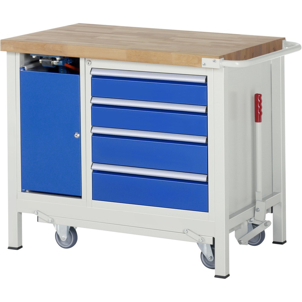 Productafbeelding nr. 8: Werkbank RAU serie 8000 met neerlaatbaar onderstel, 2 kasten, 1 legbord, hxbxd 880 x 1.500 x 700 mm, 5 x voor 90% uittrekbare lades