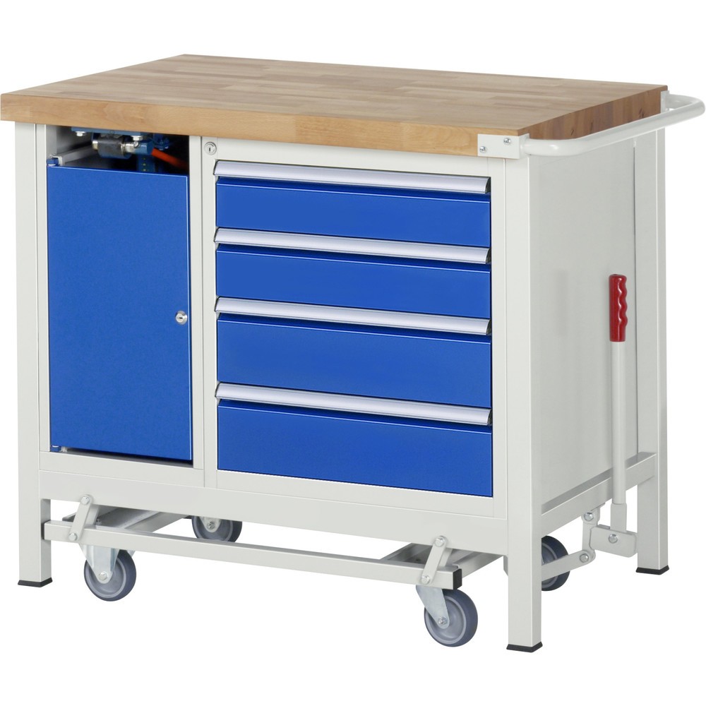 Productafbeelding nr. 9: Werkbank RAU serie 8000 met neerlaatbaar onderstel, 2 kasten, 1 legbord, hxbxd 880 x 1.500 x 700 mm, 5 x voor 90% uittrekbare lades
