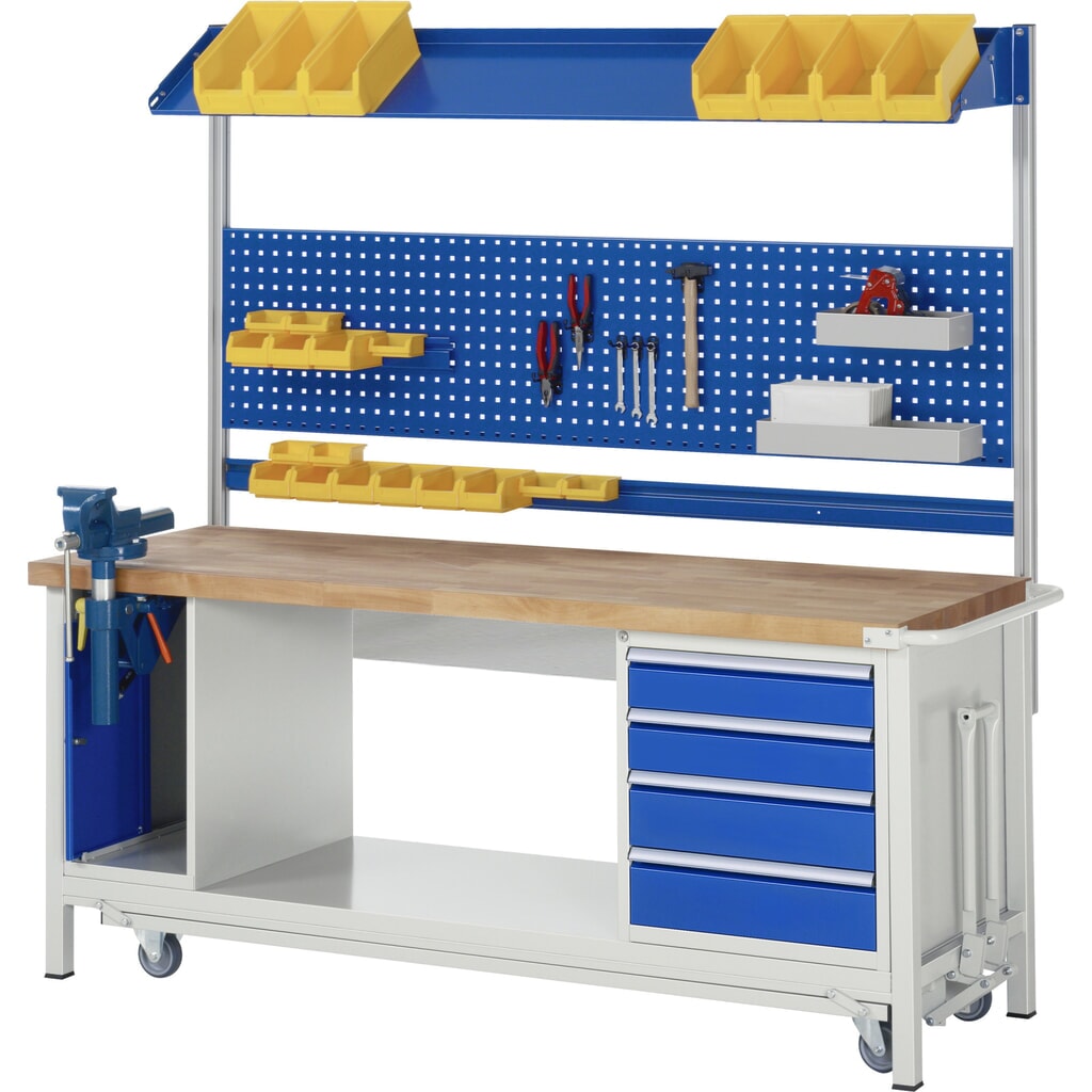 Productafbeelding nr. 15: Werkbank RAU serie 8000 met neerlaatbaar onderstel, 2 kasten, 1 legbord, hxbxd 880 x 2.000 x 700 mm, 1 lade