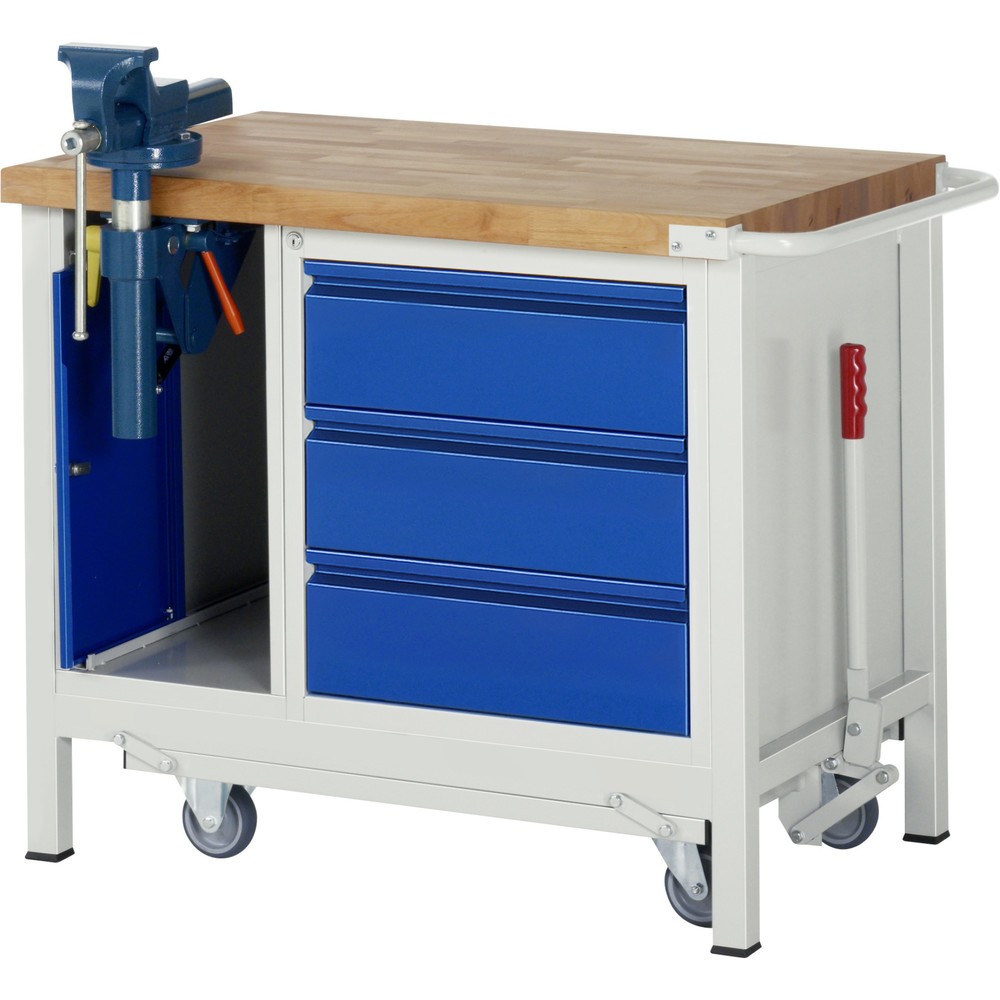 Productafbeelding nr. 1: Werkbank RAU serie 8000 met neerlaatbaar onderstel, 2 kasten, hxbxd 880 x 1.000 x 700 mm, 3 x voor 90% uittrekbare lades