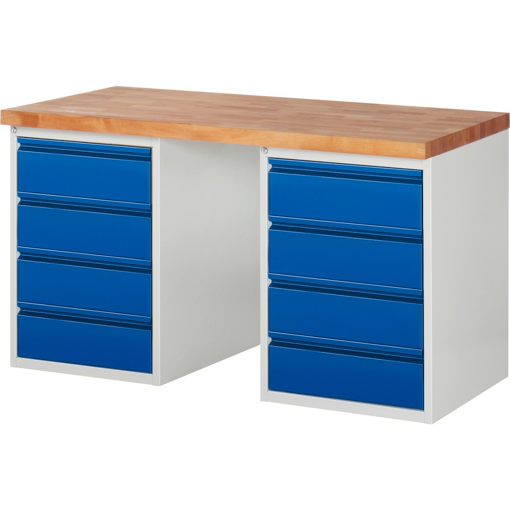 Product afbeelding: Werkbank Steinbock®, met 2 x 4 lades, hxbxd 840 x 1.500 x 700 mm, RAL 7035 / 5010