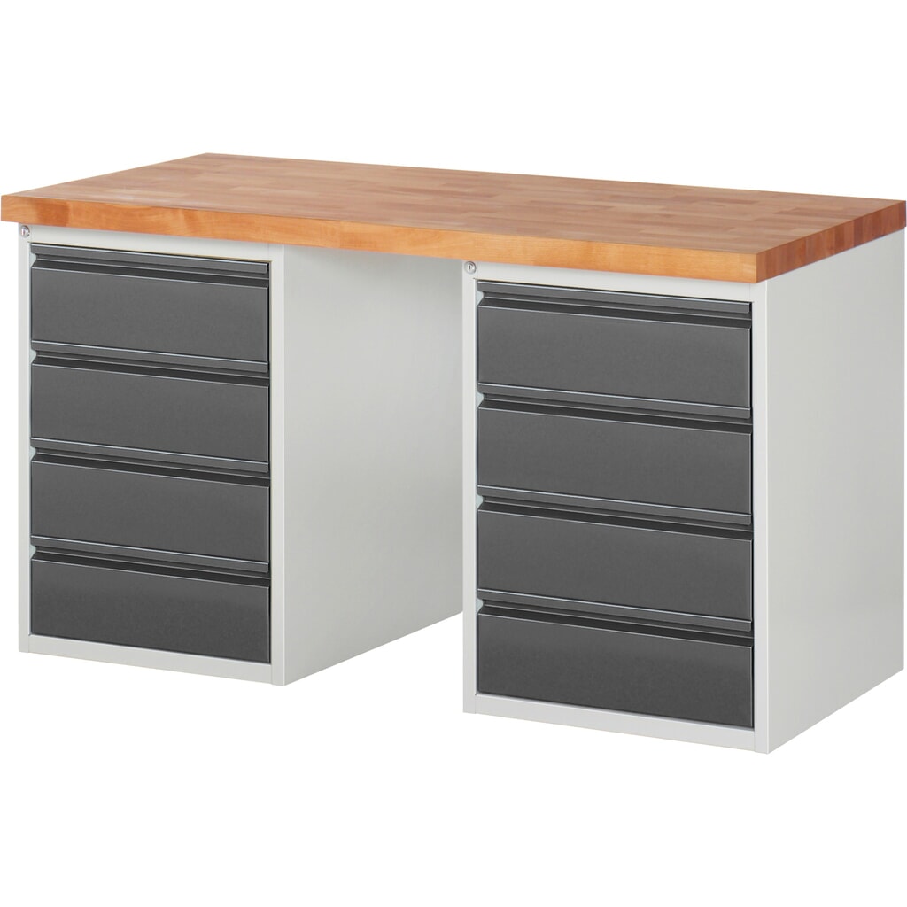 Werkbank Steinbock®, met 2 x 4 lades, hxbxd 840 x 1.500 x 700 mm, RAL 7035 / 7016 Product afbeelding: Werkbank Steinbock®, met 2 x 4 lades, hxbxd 840 x 1.500 x 700 mm, RAL 7035 / 7016