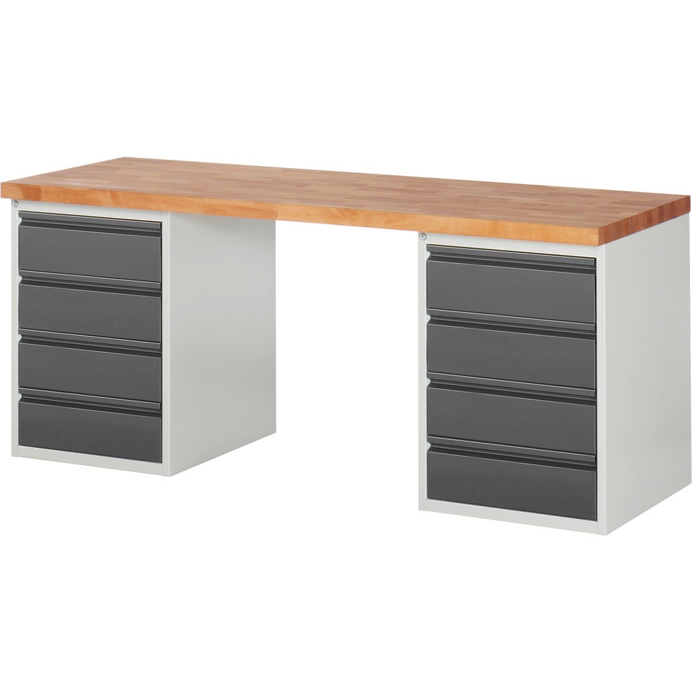 Product afbeelding: Werkbank Steinbock®, met 2 x 4 lades, hxbxd 840 x 2.000 x 700 mm, RAL 7035 / 7016
