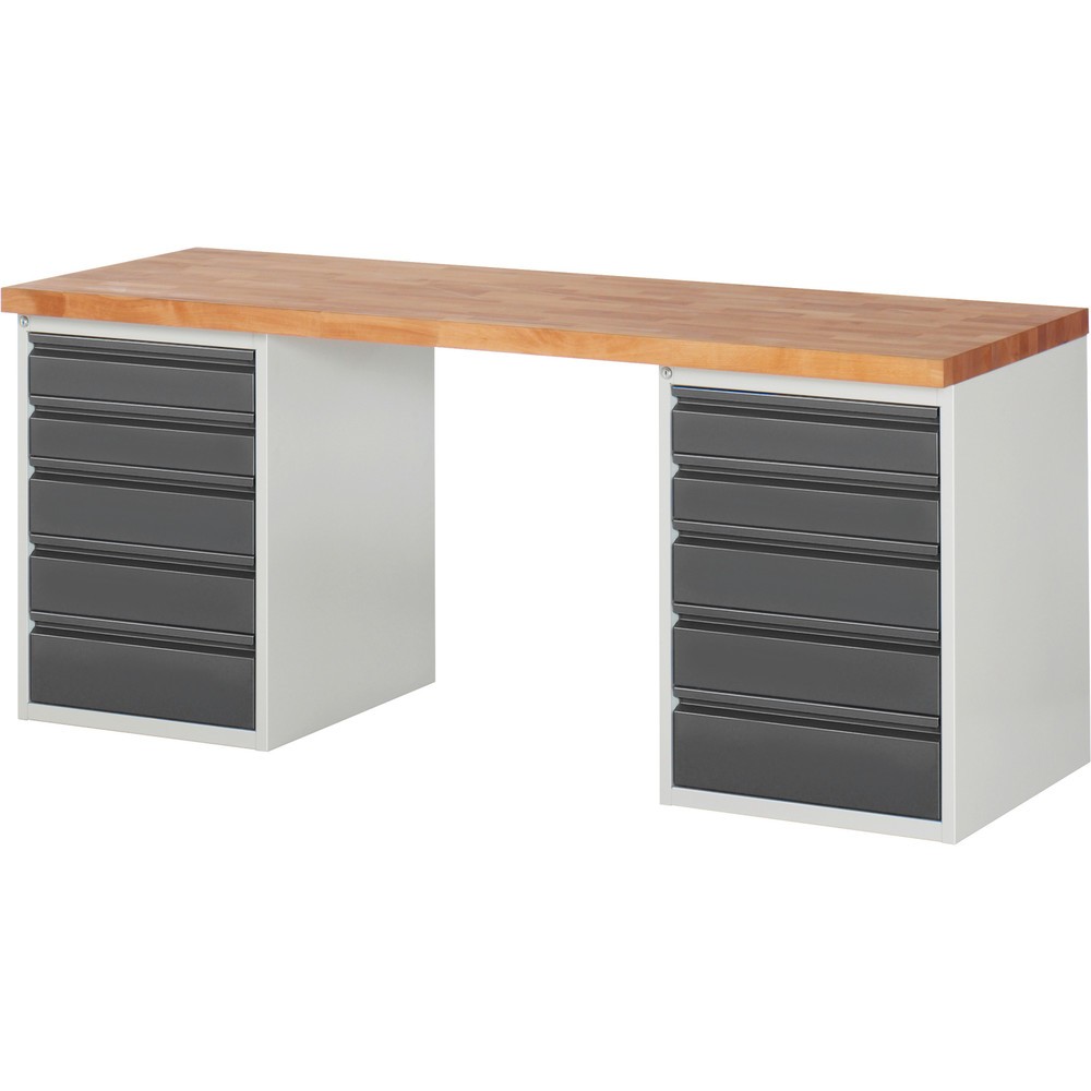 Product afbeelding: Werkbank Steinbock®, met 2 x 5 lades, hxbxd 840 x 1.500 x 700 mm, RAL 7035 / 7016