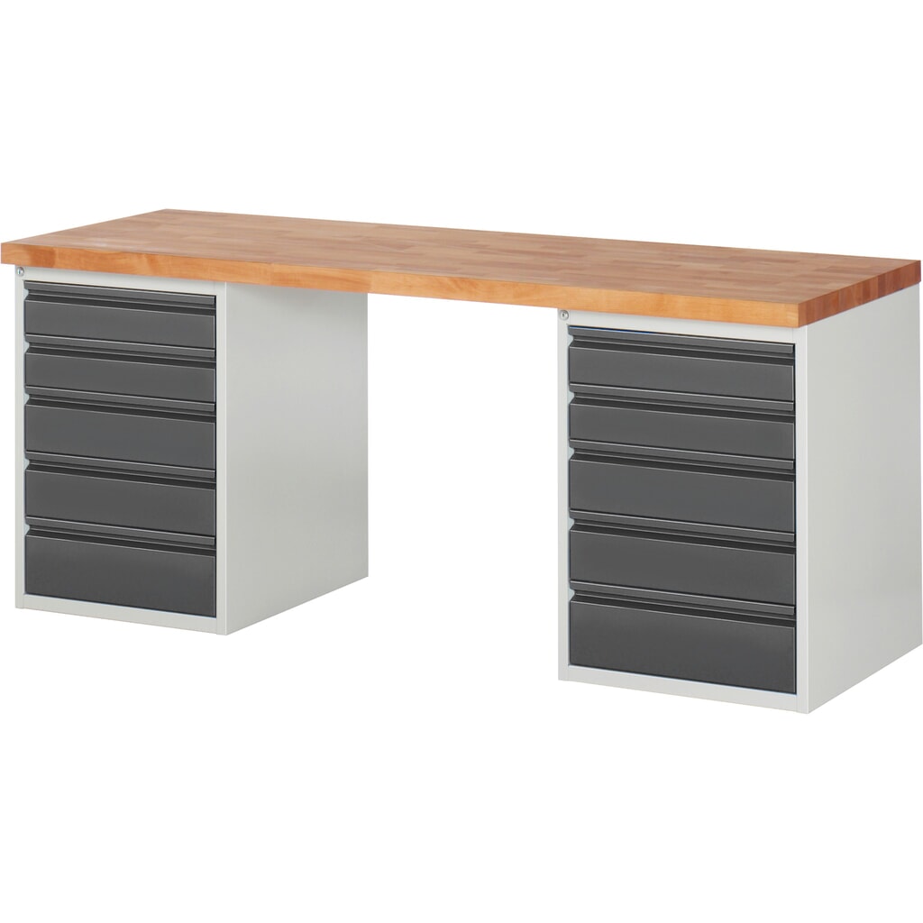 Werkbank Steinbock®, met 2 x 5 lades, hxbxd 840 x 1.500 x 700 mm, RAL 7035 / 7016 Product afbeelding: Werkbank Steinbock®, met 2 x 5 lades, hxbxd 840 x 1.500 x 700 mm, RAL 7035 / 7016