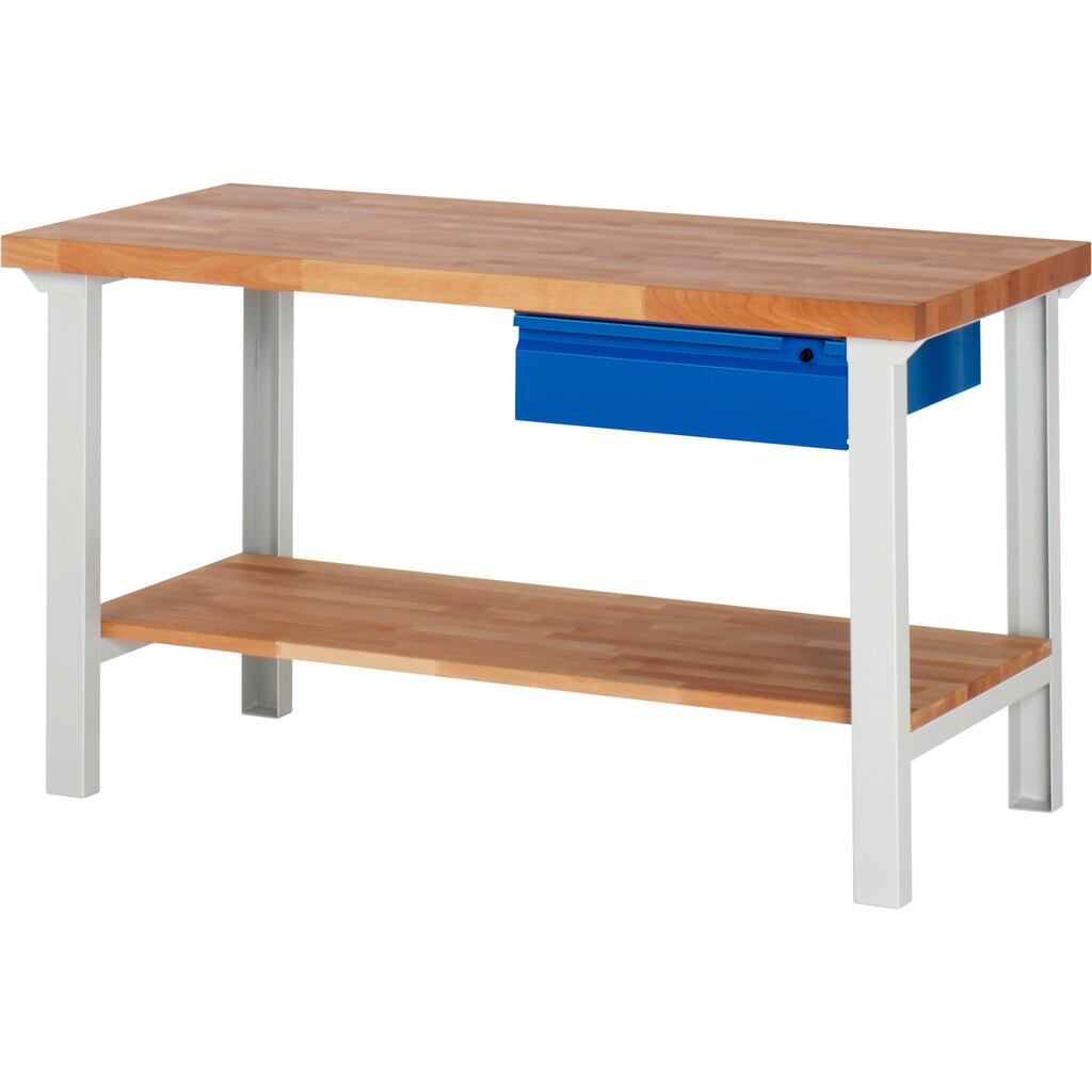 Product afbeelding: Werkbank Steinbock®, met lade en legbord, hxbxd 840 x 1.500 x 700 mm, RAL 7035 / 5010