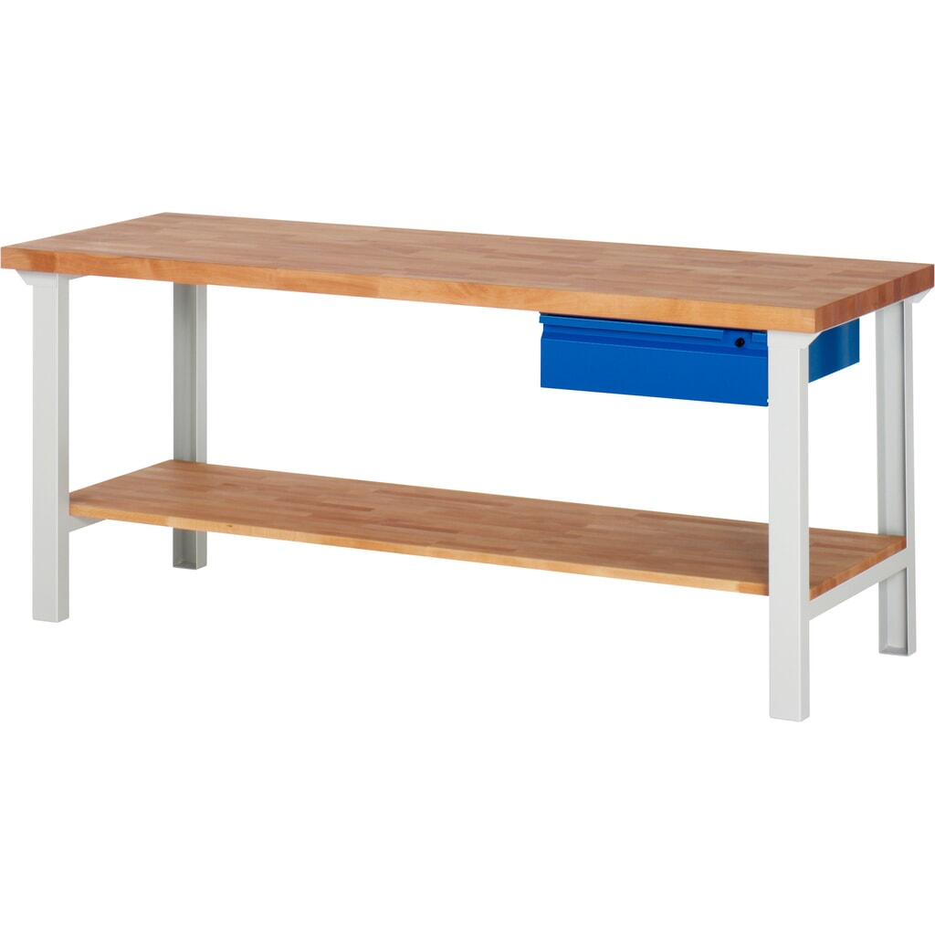 Product afbeelding: Werkbank Steinbock®, met lade en legbord, hxbxd 840 x 2.000 x 700 mm, RAL 7035 / 5010