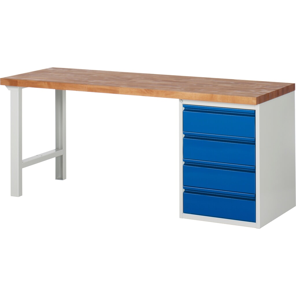 Werkbank Steinbock®, met 4 lades, hxbxd 840 x 2.000 x 700 mm, RAL 7035 / 5010 Product afbeelding: Werkbank Steinbock®, met 4 lades, hxbxd 840 x 2.000 x 700 mm, RAL 7035 / 5010