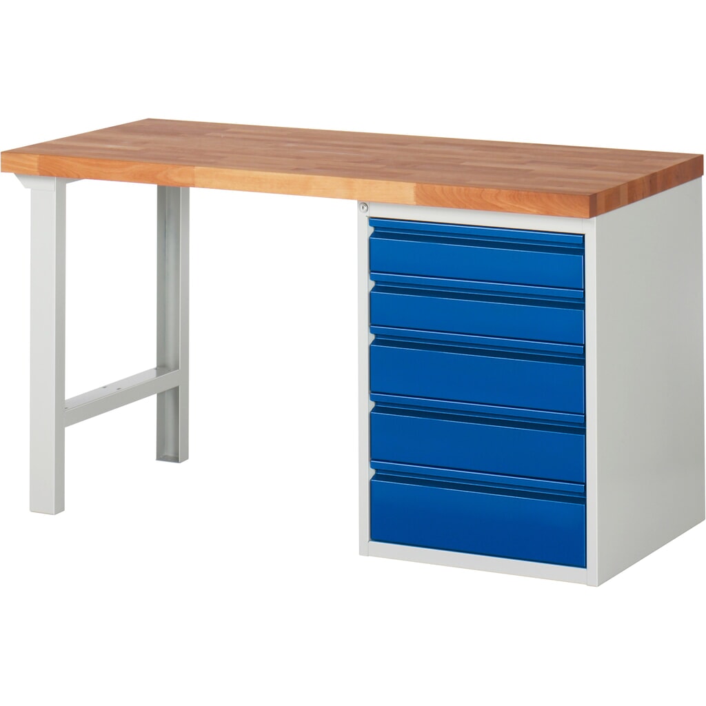 Werkbank Steinbock®, met 5 lades, hxbxd 840 x 1.500 x 700 mm, RAL 7035 / 5010 Product afbeelding: Werkbank Steinbock®, met 5 lades, hxbxd 840 x 1.500 x 700 mm, RAL 7035 / 5010