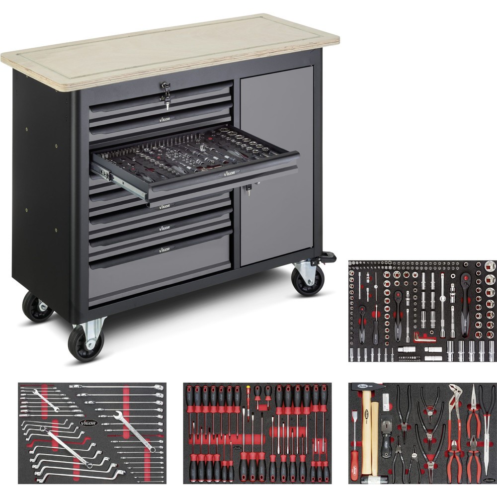 Productafbeelding nr. 1: Werkbank VIGOR® 1000, incl. 265-delig assortiment, 8 lades + 1 kast