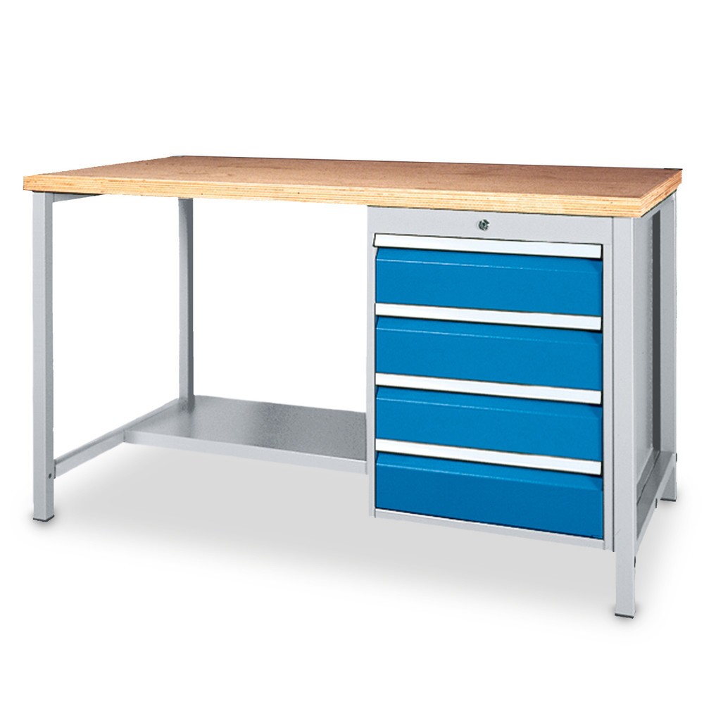Product afbeelding: Werkbanktafel met plank + ladeblok, draagvermogen 1.000 kg, h x b x d 859 x 1.500 x 750 mm