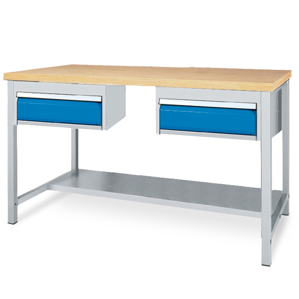Bedrunka+Hirth werkbank met plank + 2 lades, draagvermogen 200 kg, h x b x d 859 x 2.000 x 750 mm Product afbeelding: Bedrunka+Hirth werkbank met plank + 2 lades, draagvermogen 200 kg, h x b x d 859 x 2.000 x 750 mm