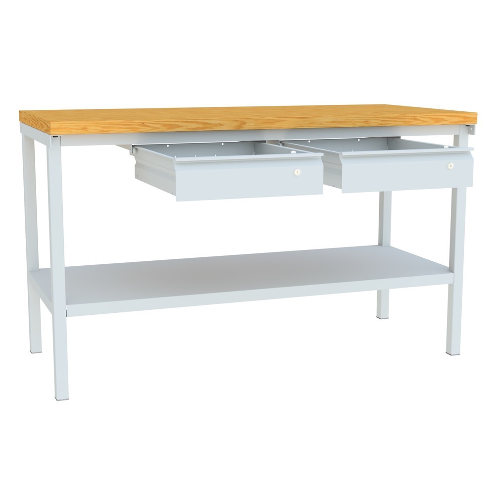 Productafbeelding nr. 5: Werkbanktafel PAVOY met 2 lades + aflegvlak, hxbxd 900 x 1.500 x 700 mm, lichtgrijs, lichtgrijs