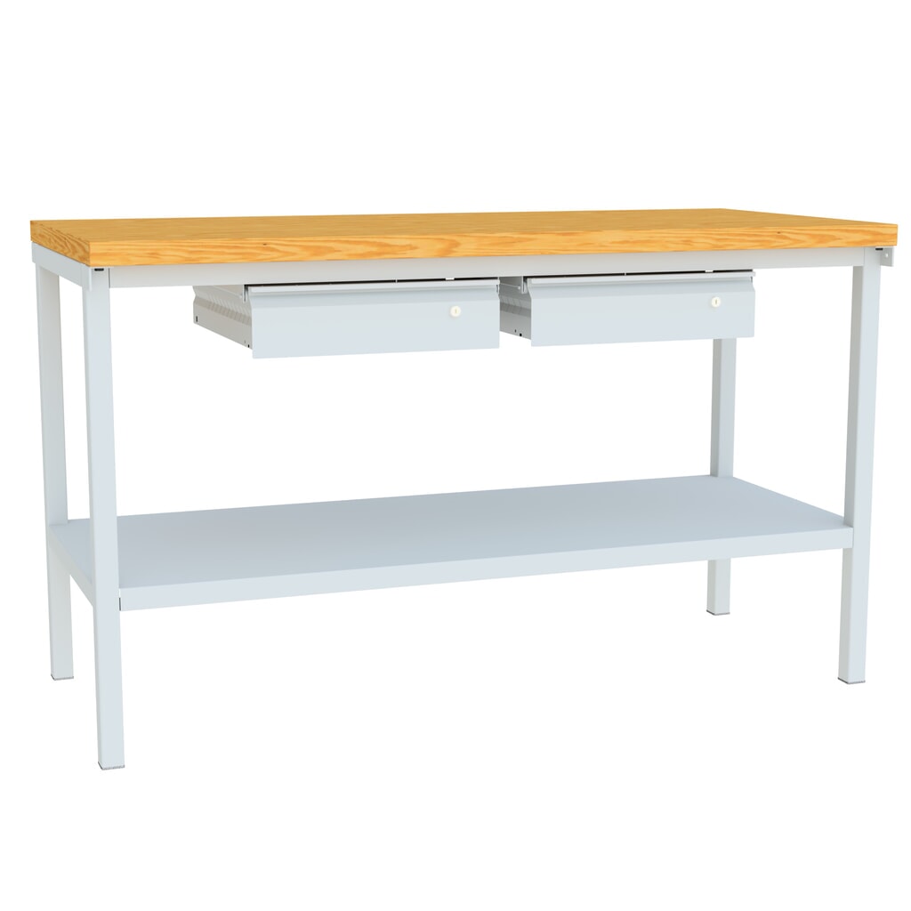 Product afbeelding: Werkbanktafel PAVOY met 2 lades + aflegvlak, hxbxd 900 x 1.500 x 700 mm, lichtgrijs, lichtgrijs