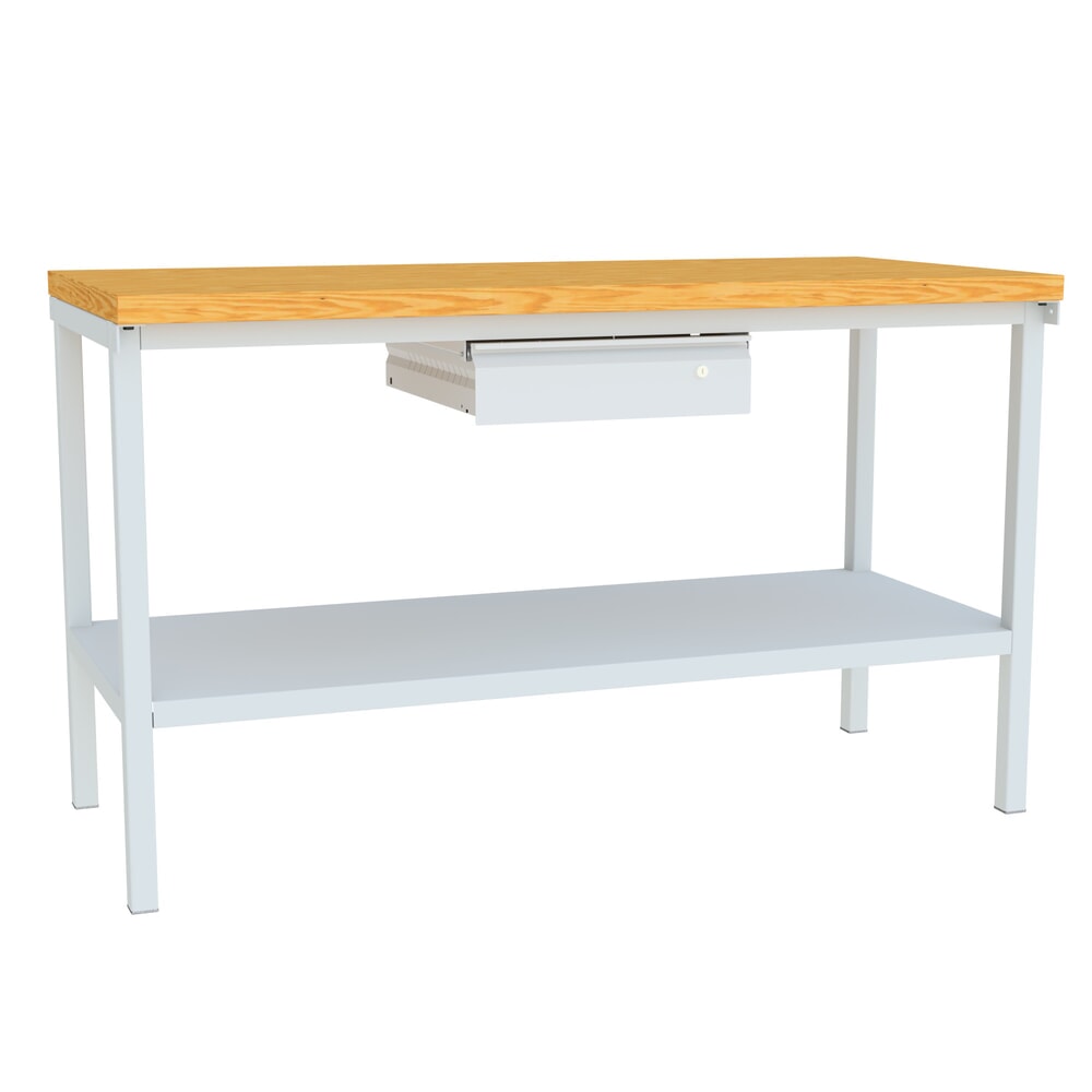Product afbeelding: Werkbanktafel PAVOY met lade + aflegvlak, hxbxd 900 x 1.500 x 700 mm, lichtgrijs, lichtgrijs