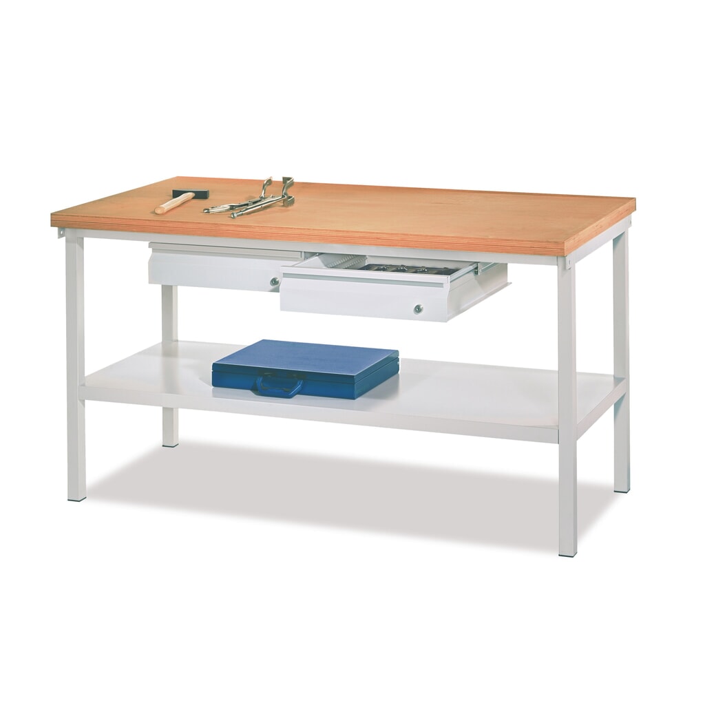 Productafbeelding nr. 2: Werkbanktafel PAVOY met lade + aflegvlak, hxbxd 900 x 2.000 x 700 mm, lichtgrijs, lichtgrijs