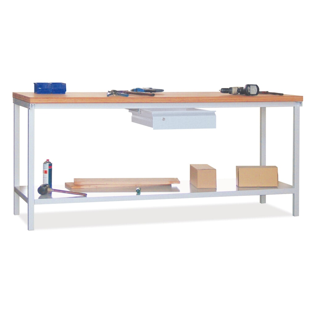 Werkbanktafel PAVOY met lade + aflegvlak, hxbxd 900 x 2.000 x 700 mm, lichtgrijs, lichtgrijs Productafbeelding nr. 3: Werkbanktafel PAVOY met lade + aflegvlak, hxbxd 900 x 2.000 x 700 mm, lichtgrijs, lichtgrijs